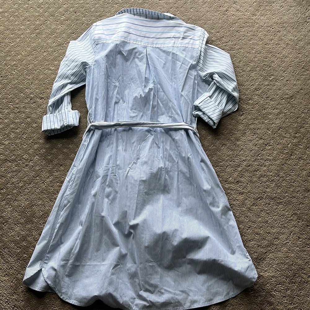 Croft & Barrow mixed Stripe Blue poplin Shirt Dress with Belt, NWOT medium - Picture 7 of 8